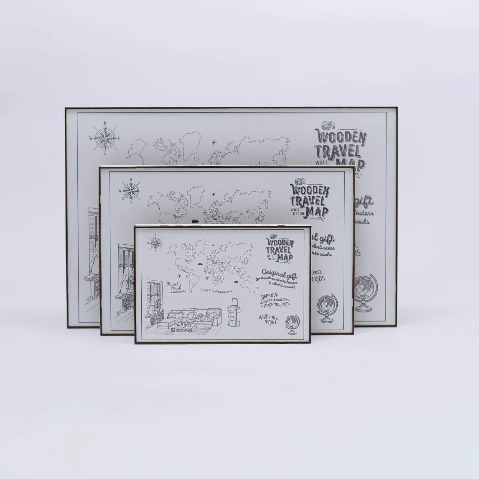 2D Wooden World Map Midnight - Image 10