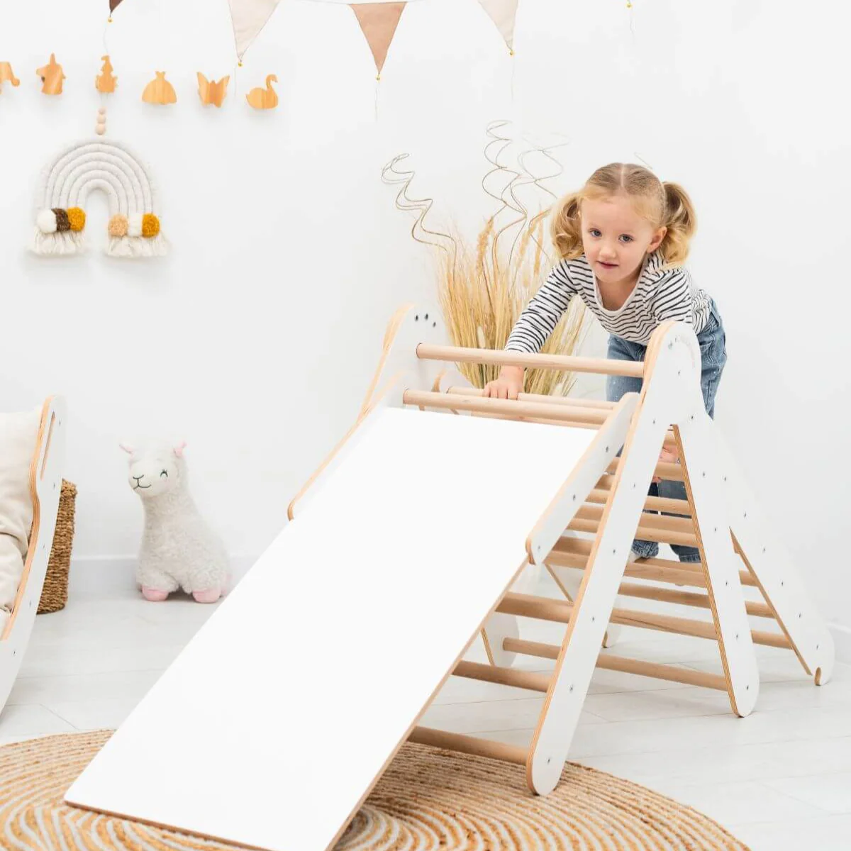 3 in 1 Montessori Climbing Set: Pikler Triangle + Sliding Ramp + Ladder - Image 4