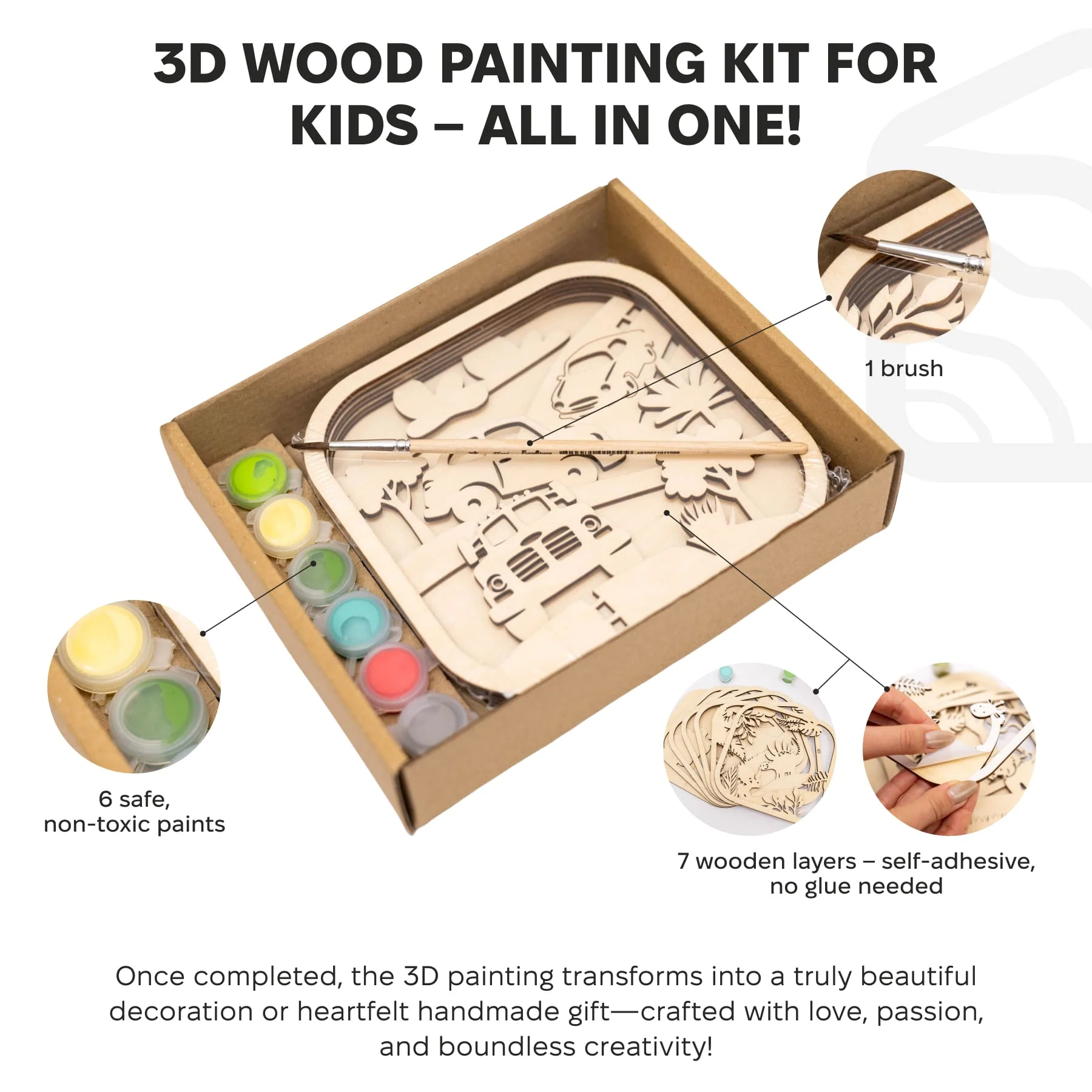 3D DIY Wood Painting Kit for Kids – Cars - Image 11