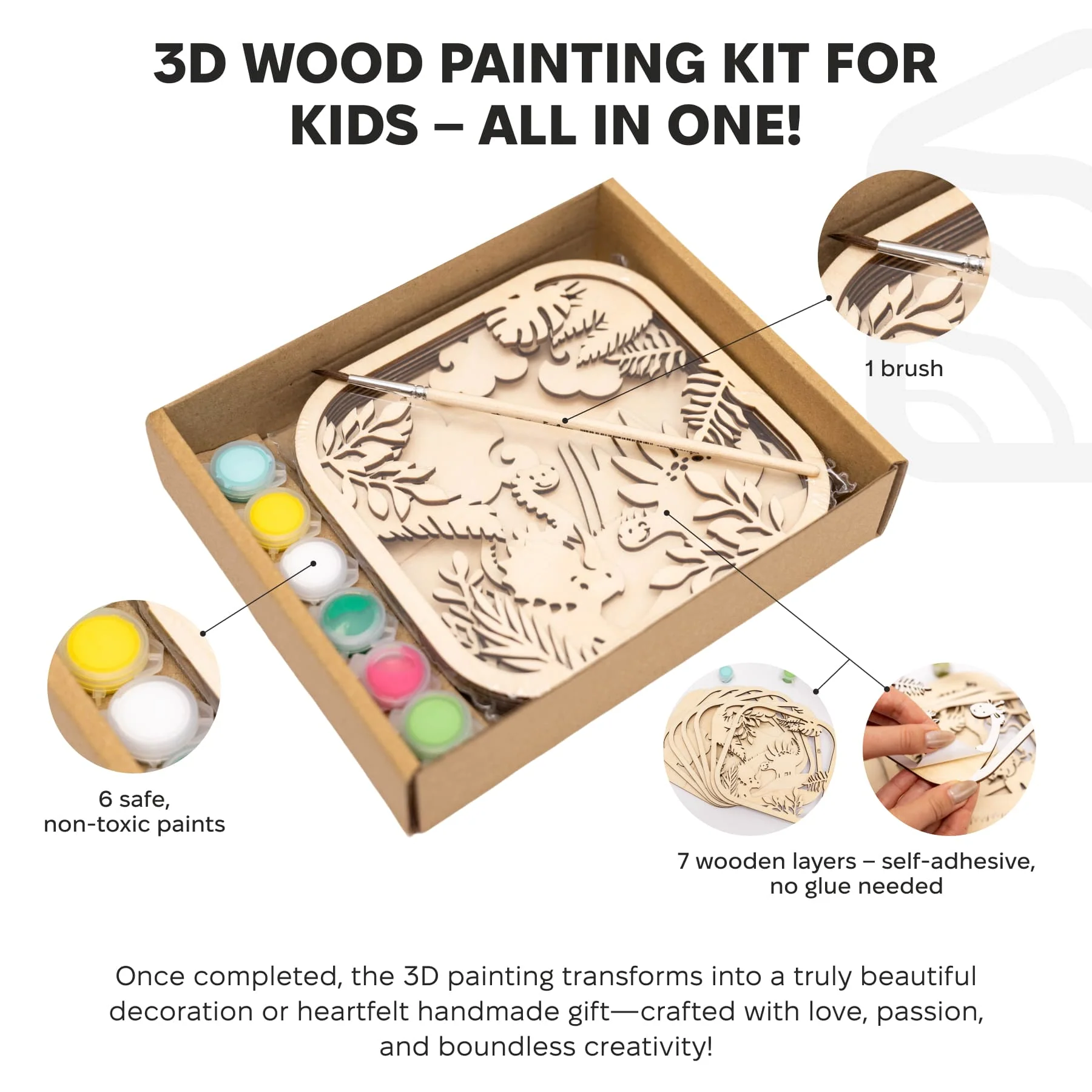 3D DIY Wood Painting Kit for Kids – Dino - Image 12