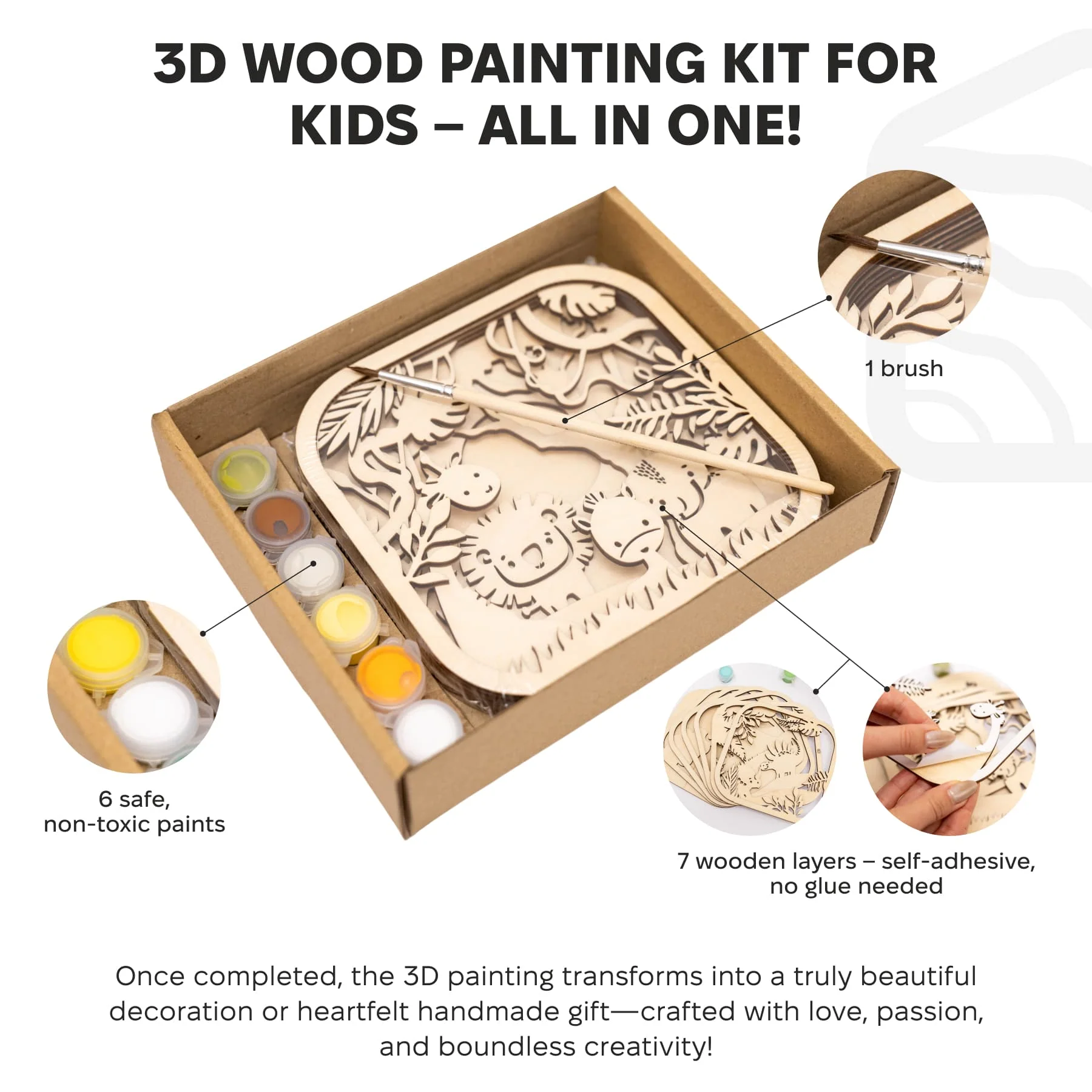 3D DIY Wood Painting Kit for Kids – Safari - Image 11