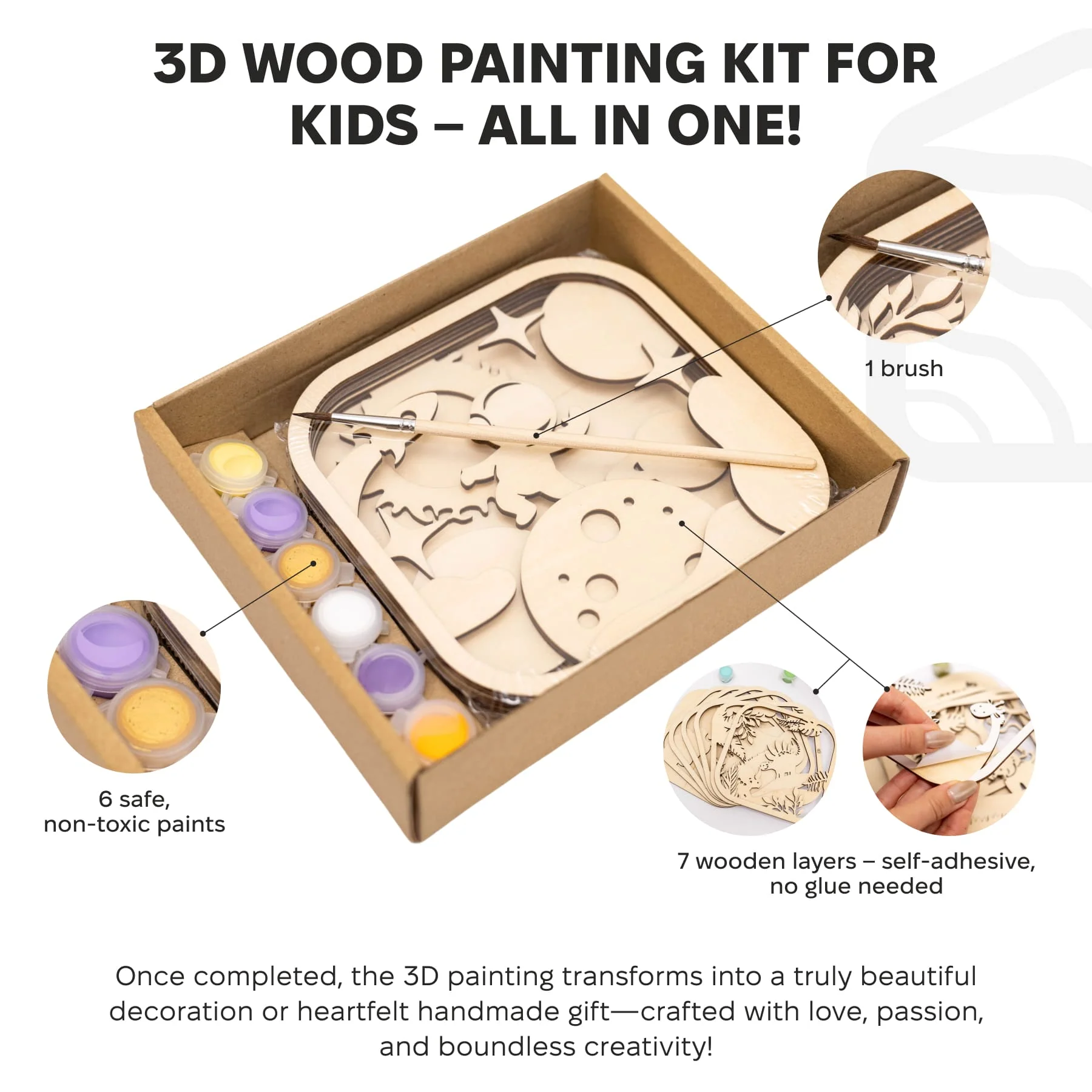 3D DIY Wood Painting Kit for Kids – Space - Image 11