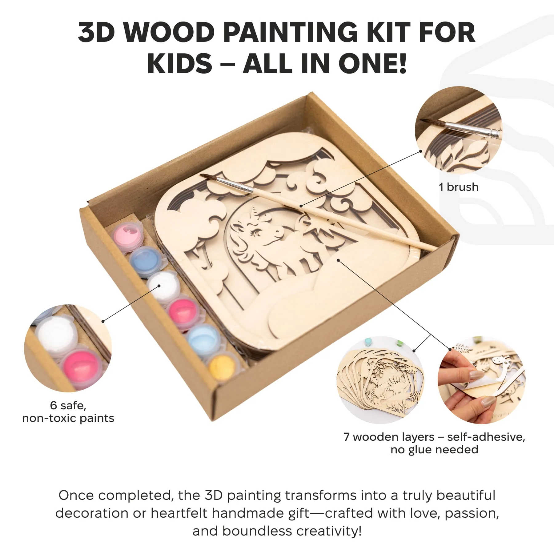 3D DIY Wood Painting Kit for Kids – Unicorn - Image 13
