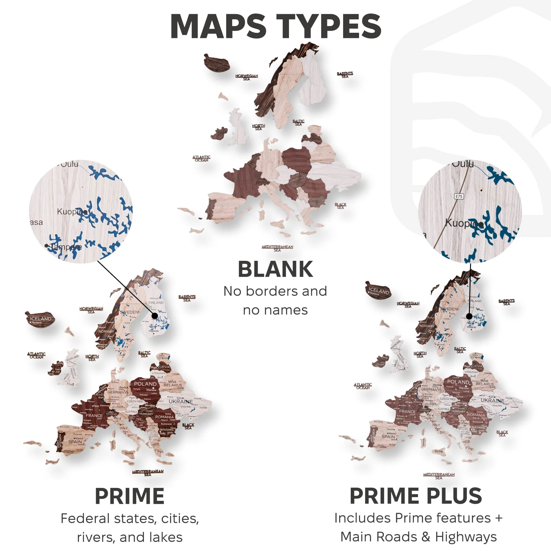 3D Europe Wooden Map Cappuccino - Image 17