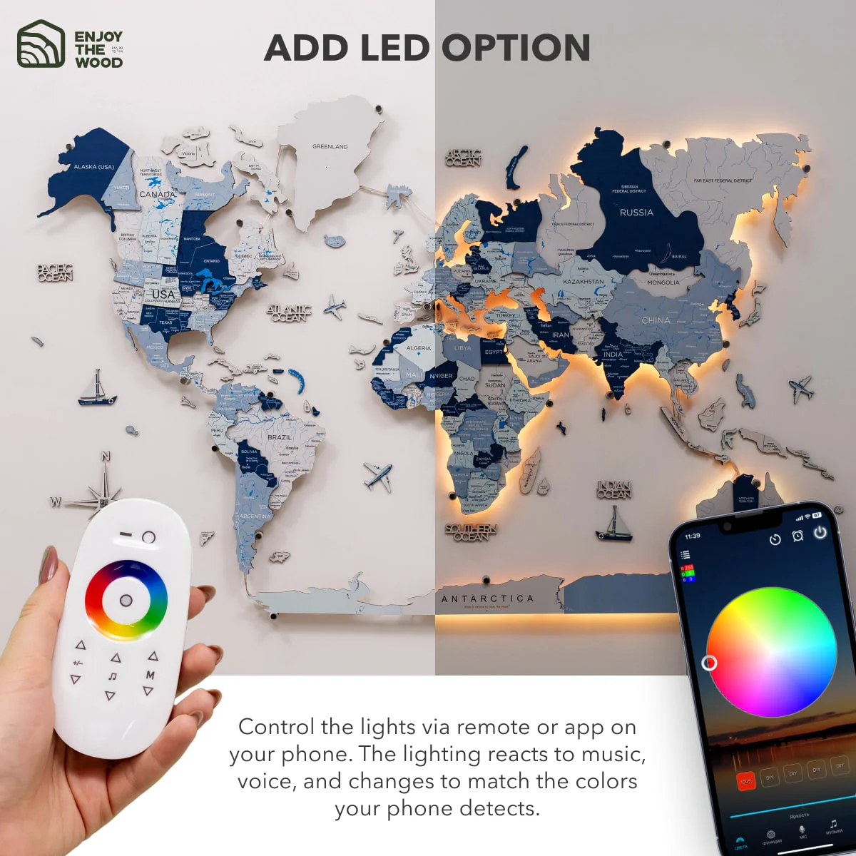 3D LED / LUMINOUS Wooden World Map 3.0 Aqua - Image 20
