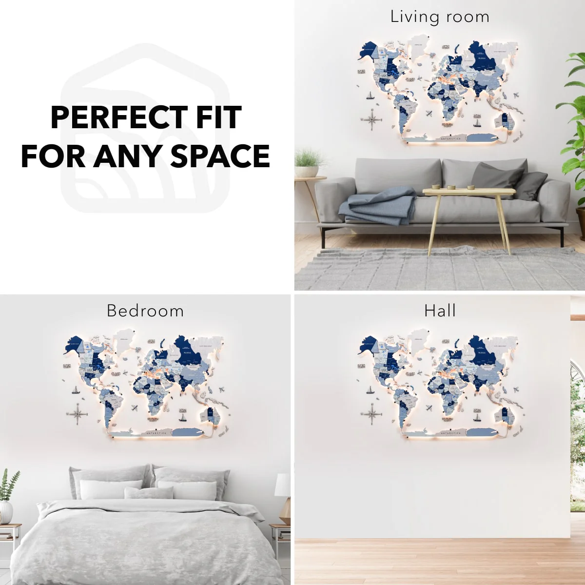 3D LED / LUMINOUS Wooden World Map 3.0 Aqua - Image 21