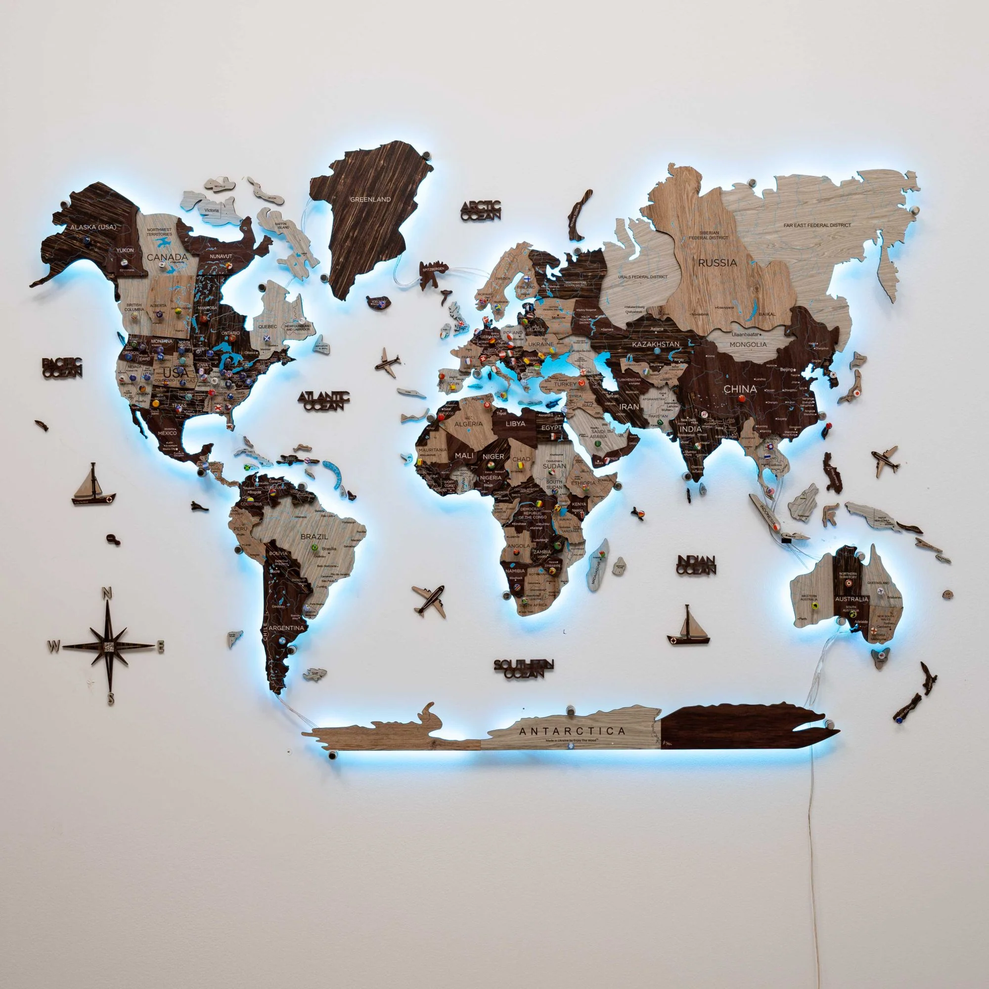 3D LED / LUMINOUS Wooden World Map 3.0 Cappuccino - Image 10