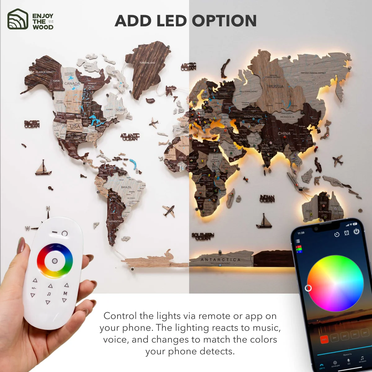 3D LED / LUMINOUS Wooden World Map 3.0 Cappuccino - Image 19