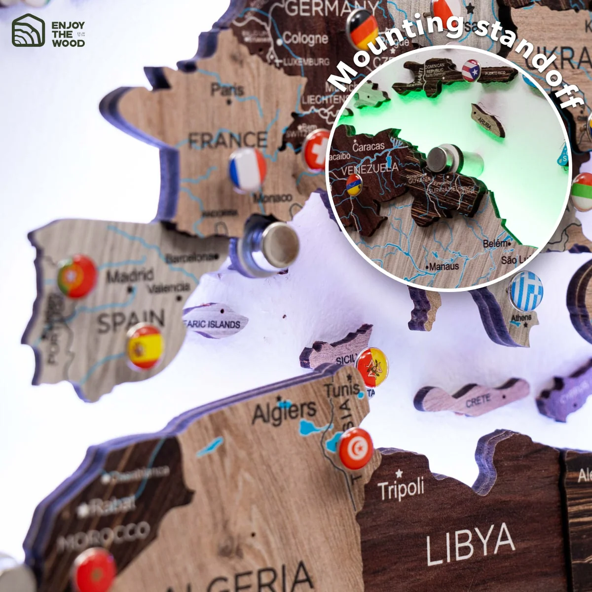 3D LED / LUMINOUS Wooden World Map 3.0 Cappuccino - Image 20