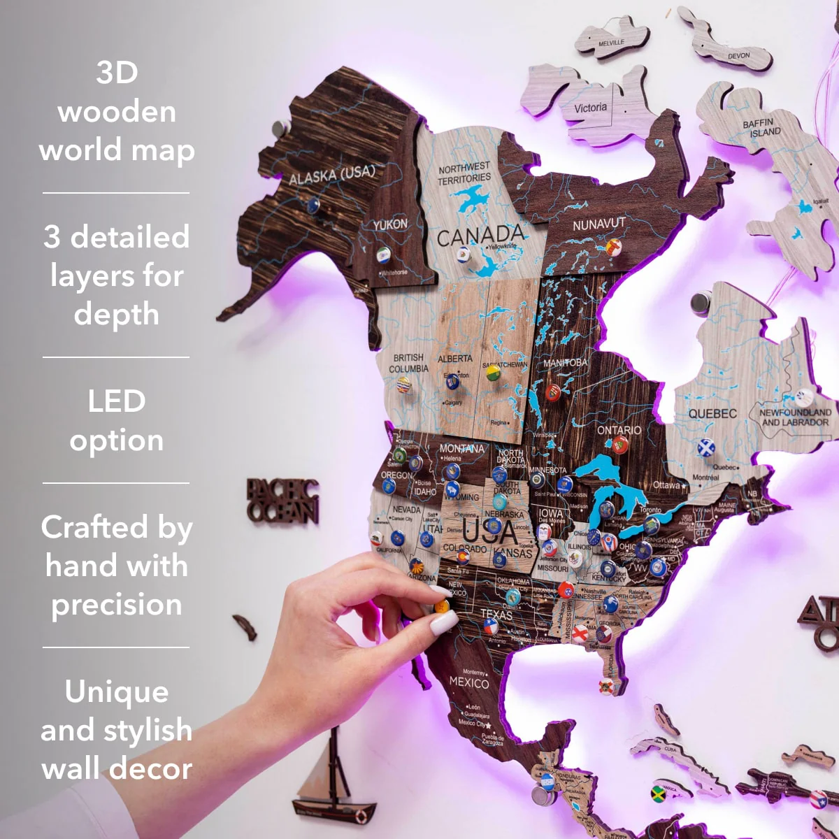 3D LED / LUMINOUS Wooden World Map 3.0 Cappuccino - Image 21