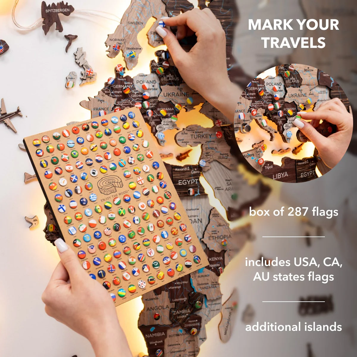 3D LED / LUMINOUS Wooden World Map 3.0 Cappuccino - Image 22
