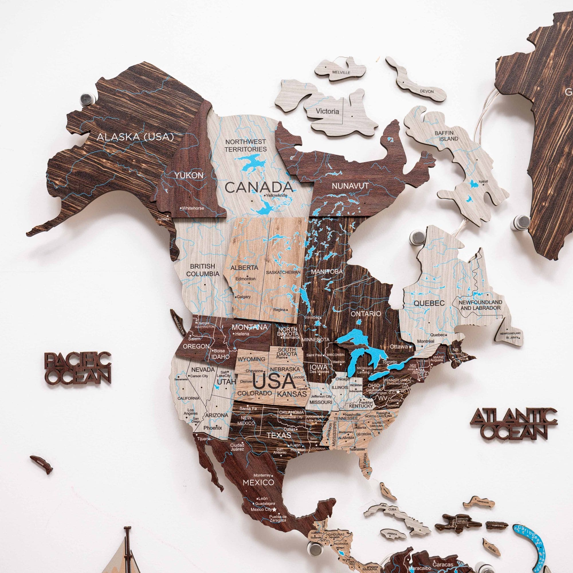 3D LED / LUMINOUS Wooden World Map 3.0 Cappuccino - Image 3