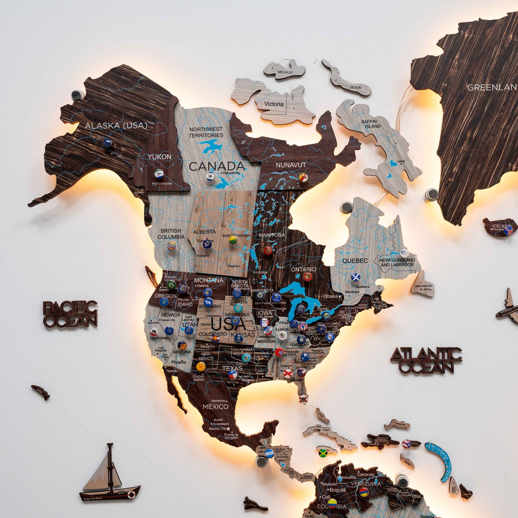 3D LED / LUMINOUS Wooden World Map 3.0 Cappuccino - Image 8