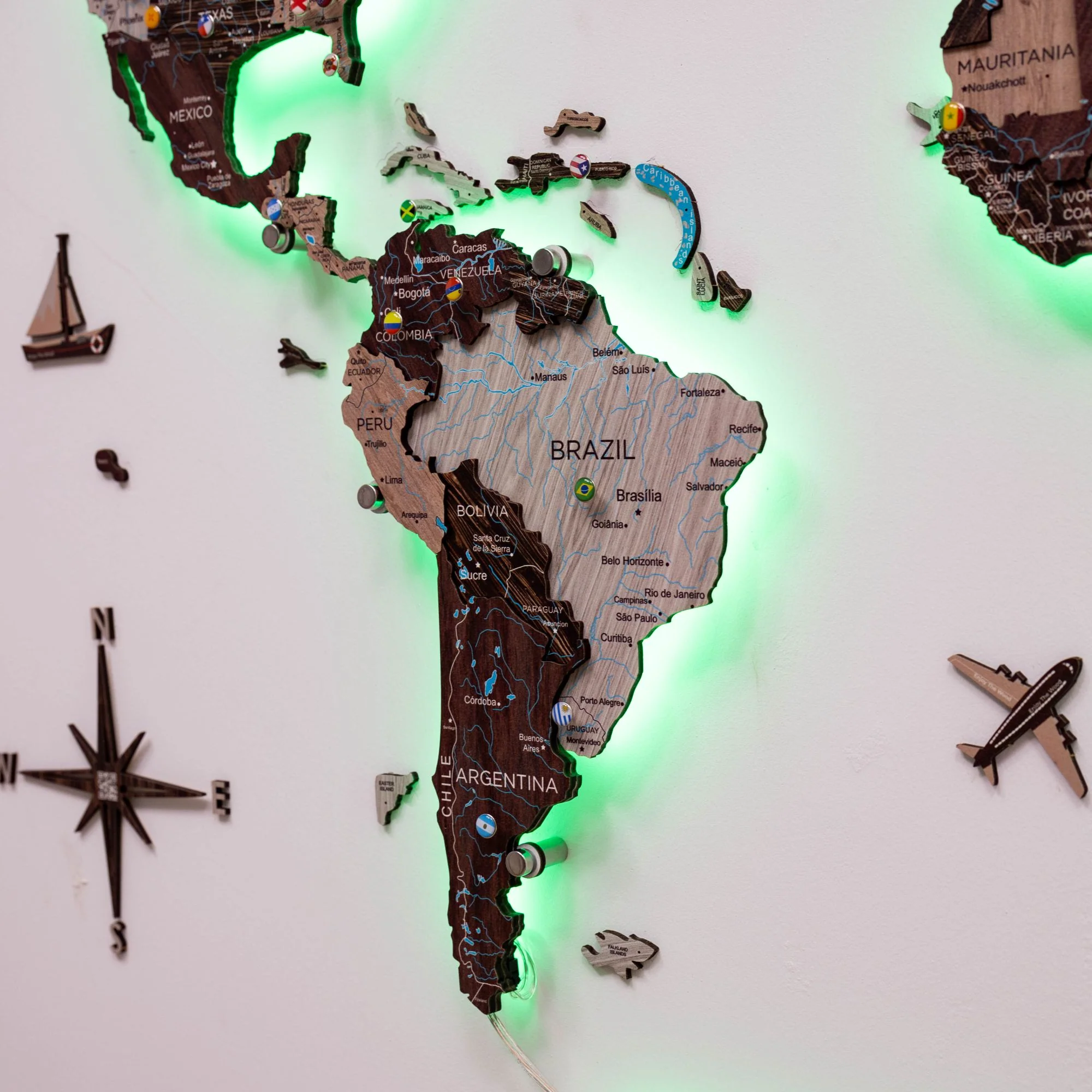 3D LED / LUMINOUS Wooden World Map 3.0 Cappuccino - Image 9