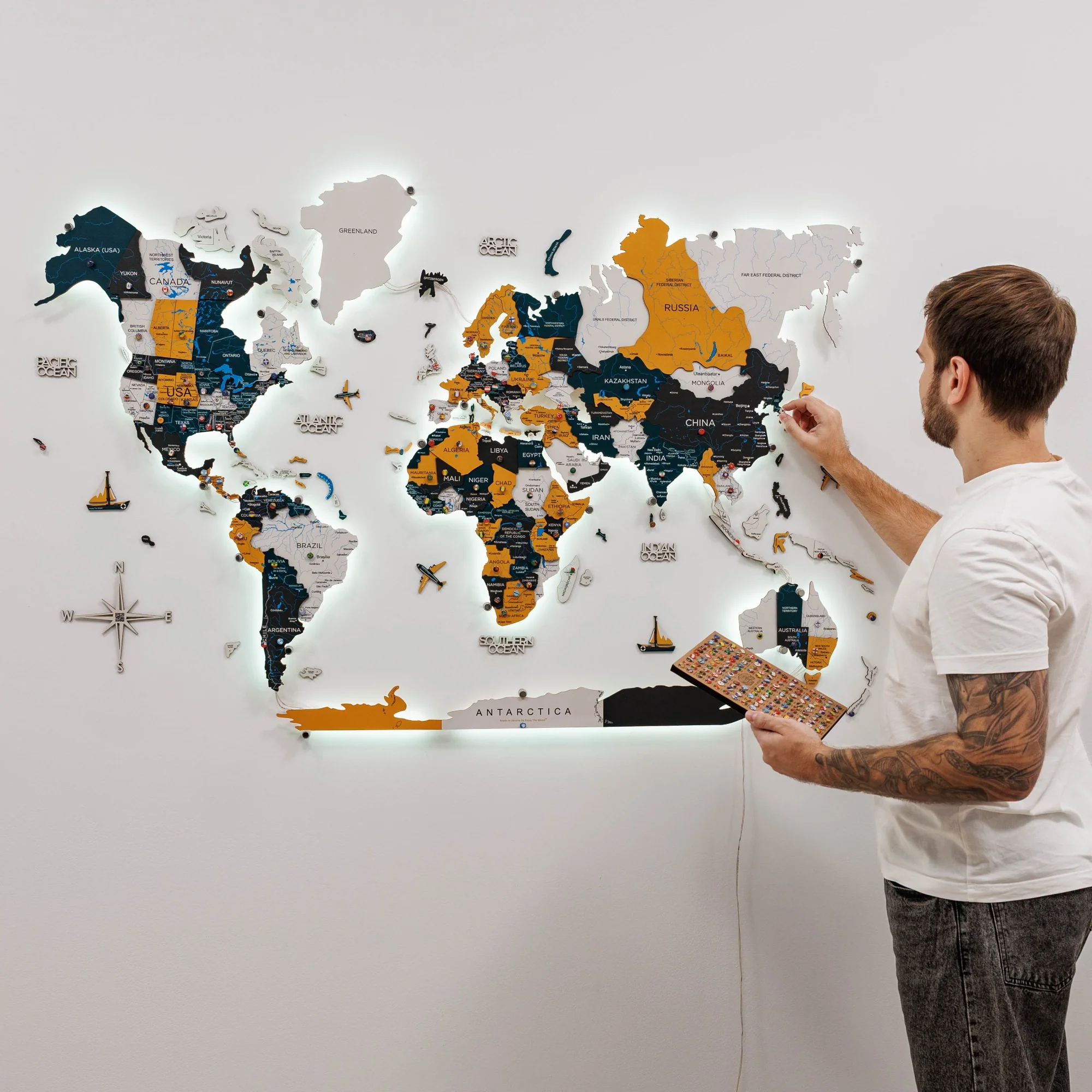 3D LED / LUMINOUS Wooden World Map 3.0 Country - Image 21