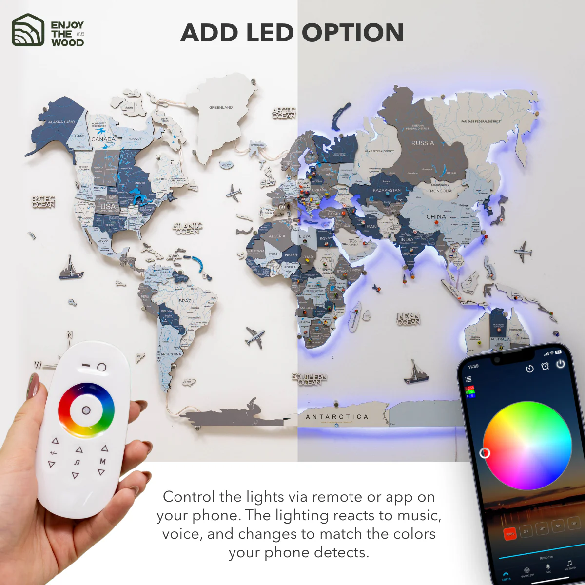 3D LED / LUMINOUS Wooden World Map 3.0 Cruise - Image 19