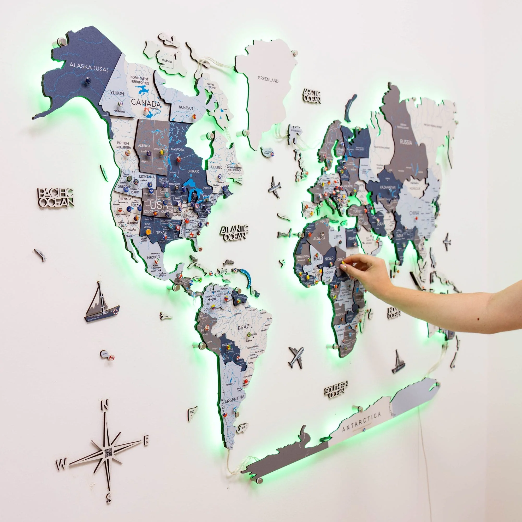 3D LED / LUMINOUS Wooden World Map 3.0 Cruise - Image 6