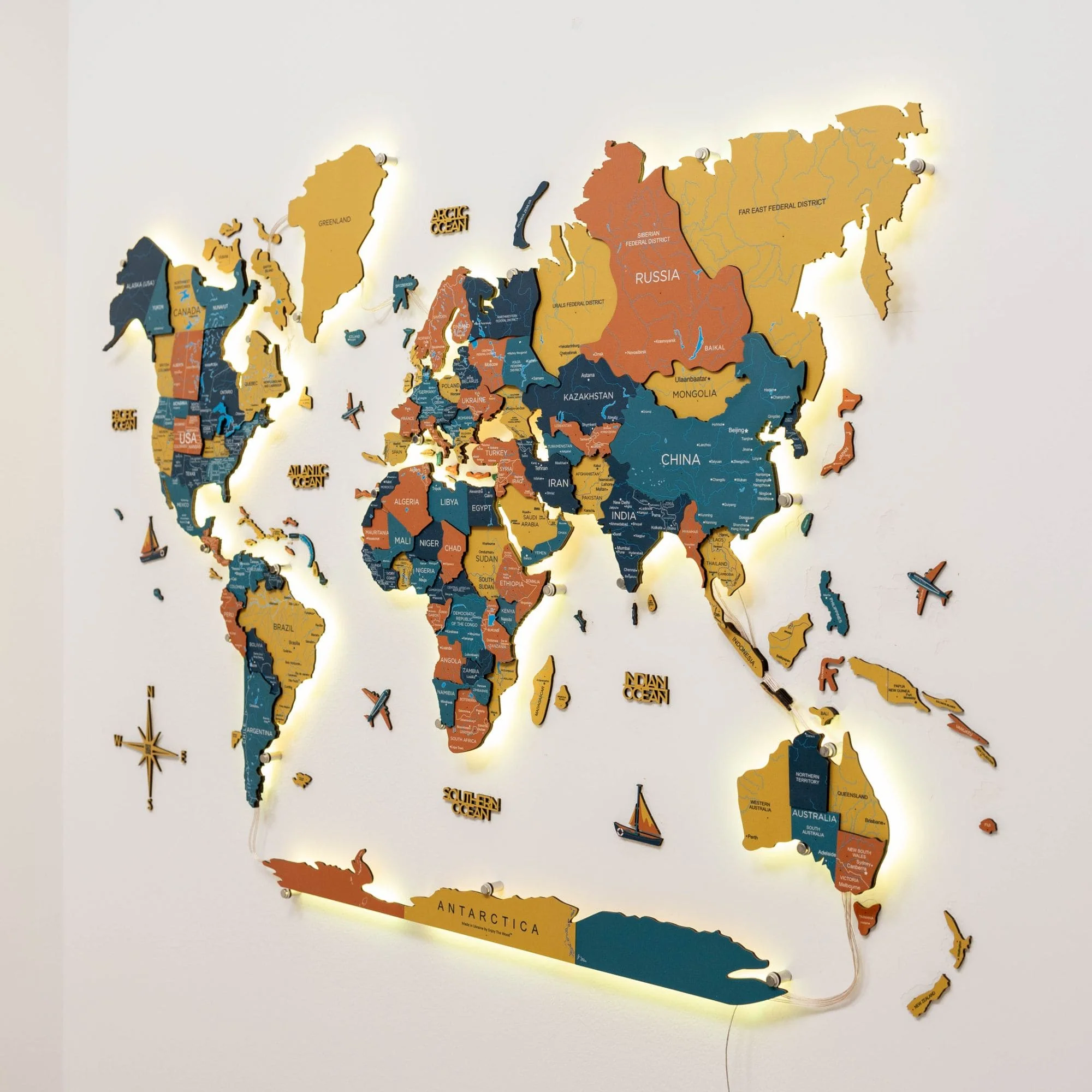 3D LED / LUMINOUS Wooden World Map 3.0 Indie - Image 11