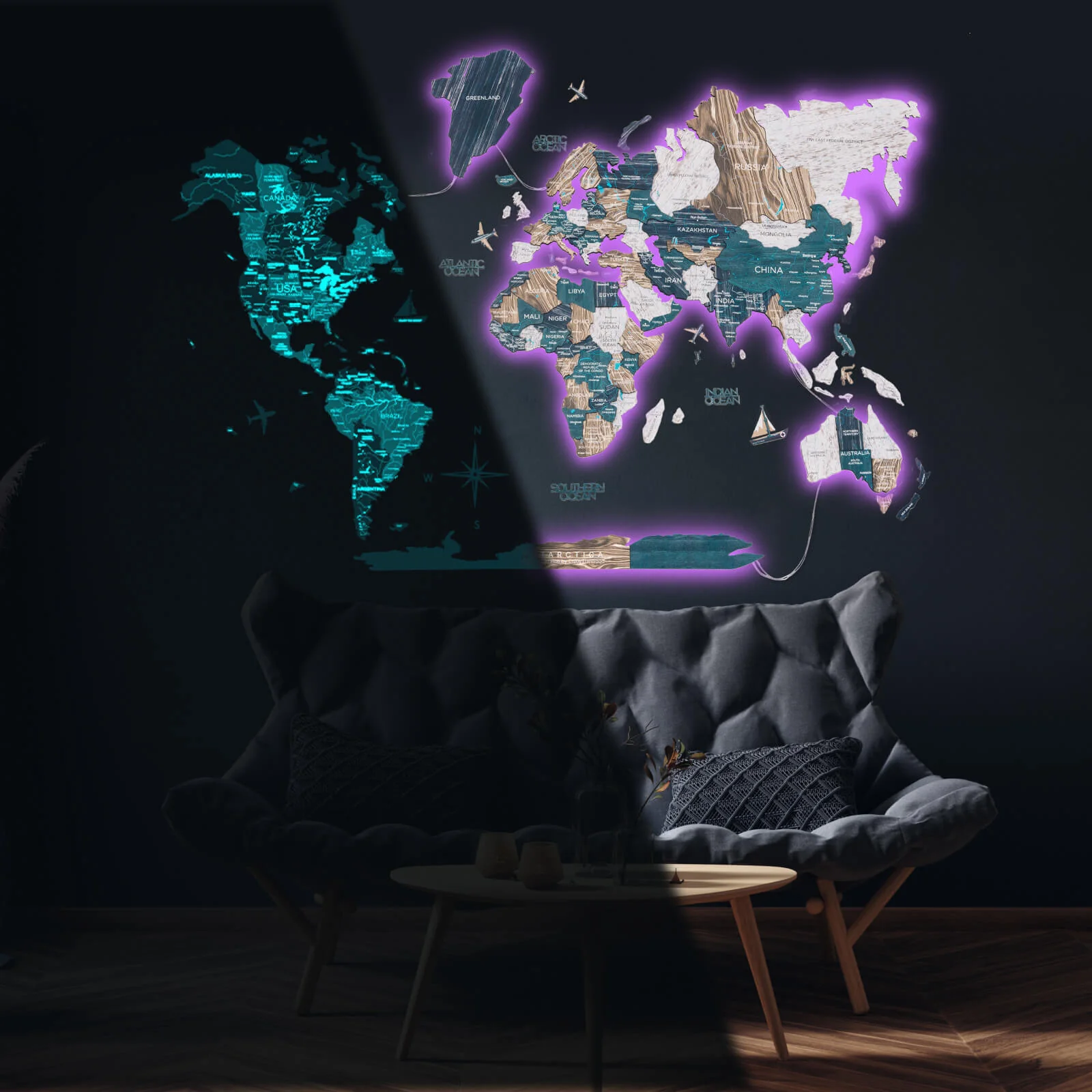 3D LED / LUMINOUS Wooden World Map 3.0 Mystery - Image 16