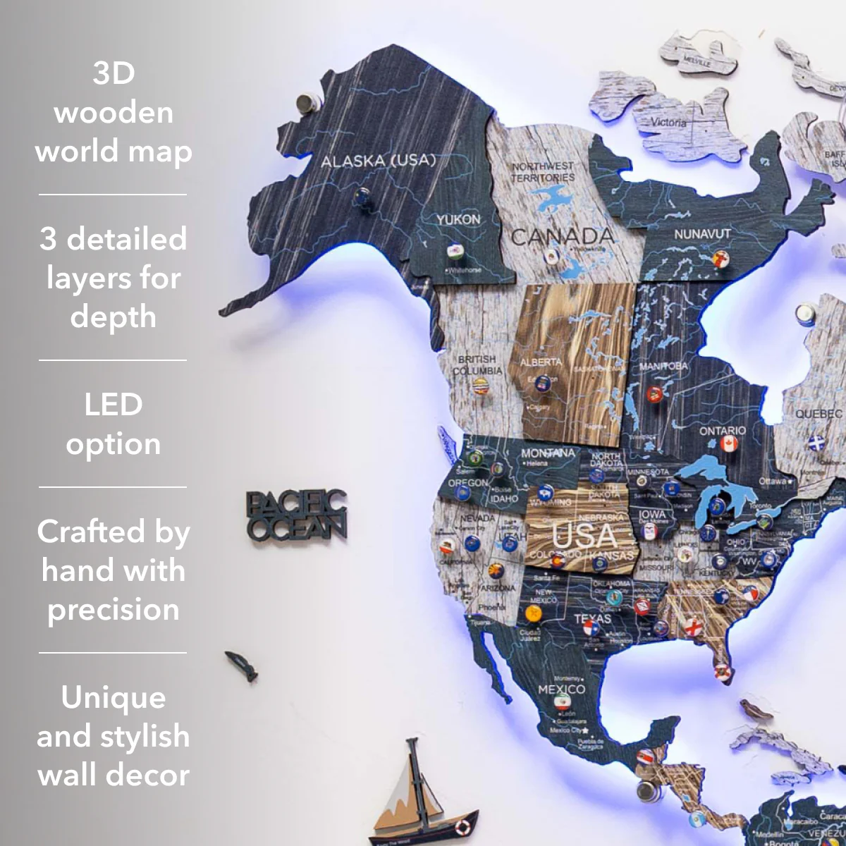 3D LED / LUMINOUS Wooden World Map 3.0 Mystery - Image 22