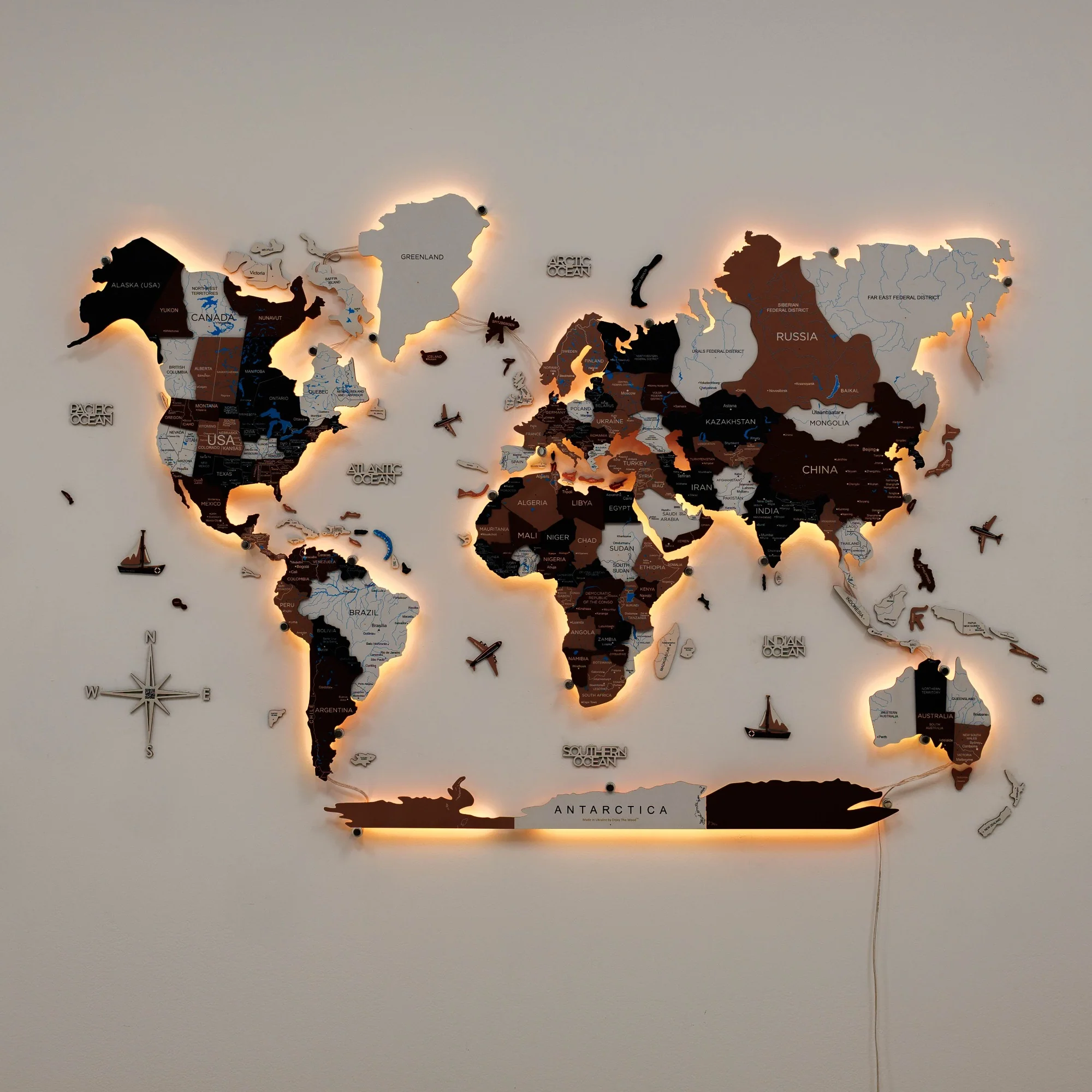 3D LED / LUMINOUS Wooden World Map 3.0 Rustic - Image 11