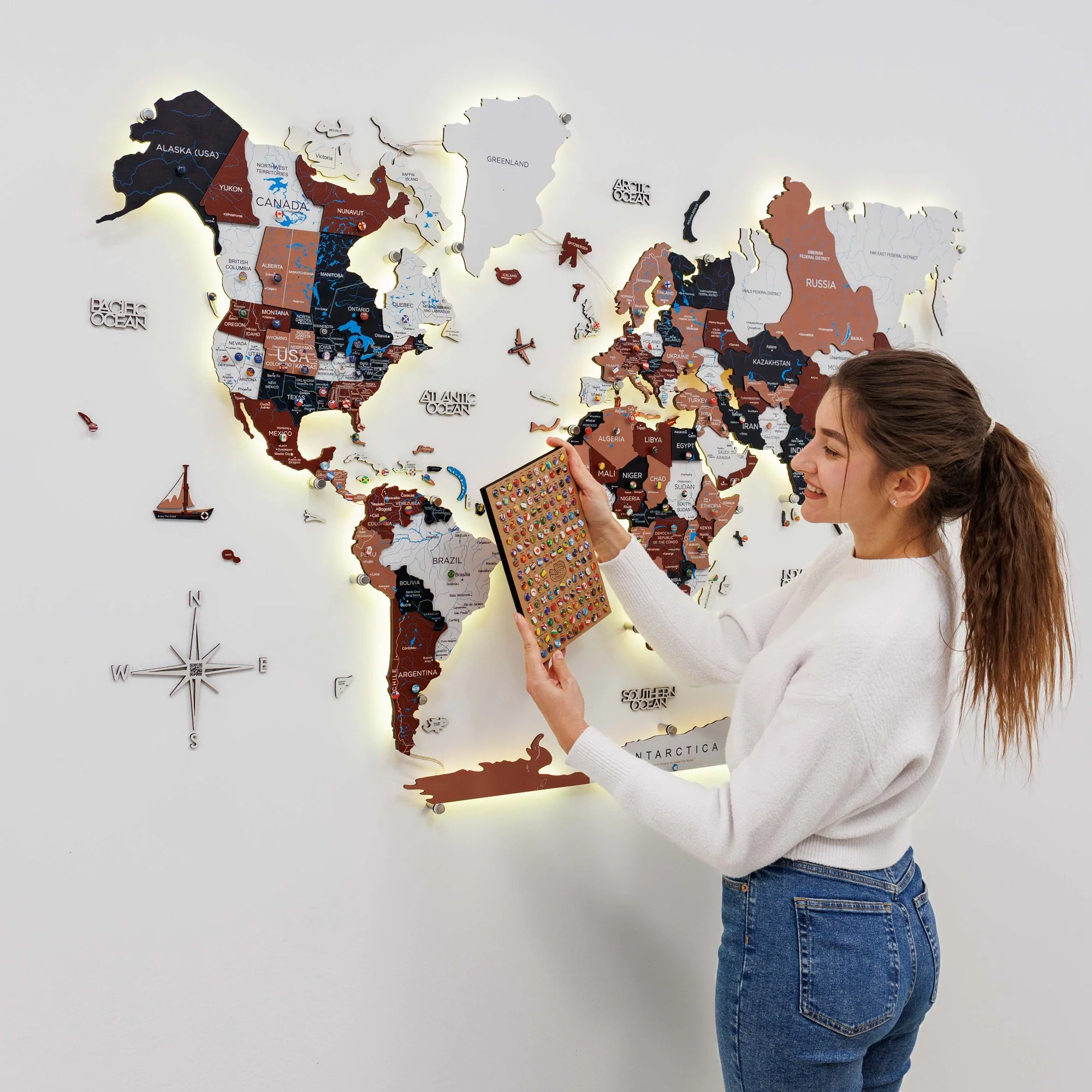 3D LED / LUMINOUS Wooden World Map 3.0 Rustic - Image 16