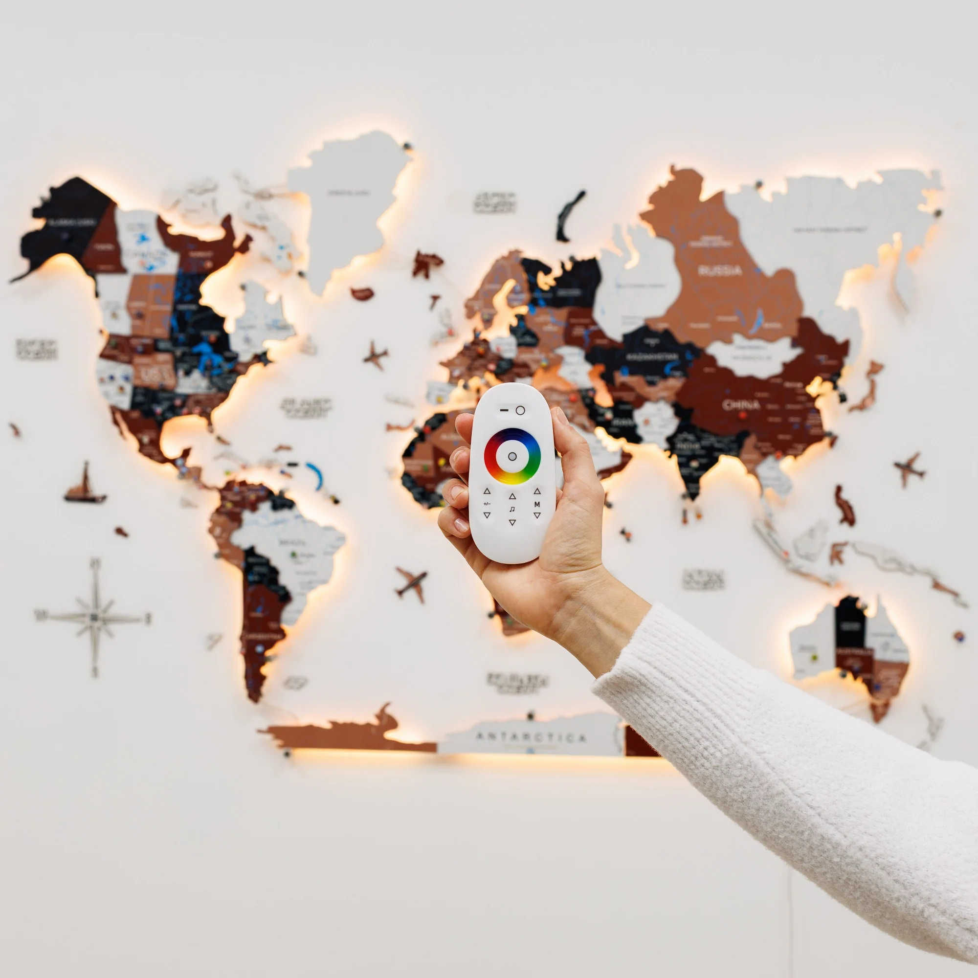 3D LED / LUMINOUS Wooden World Map 3.0 Rustic - Image 19