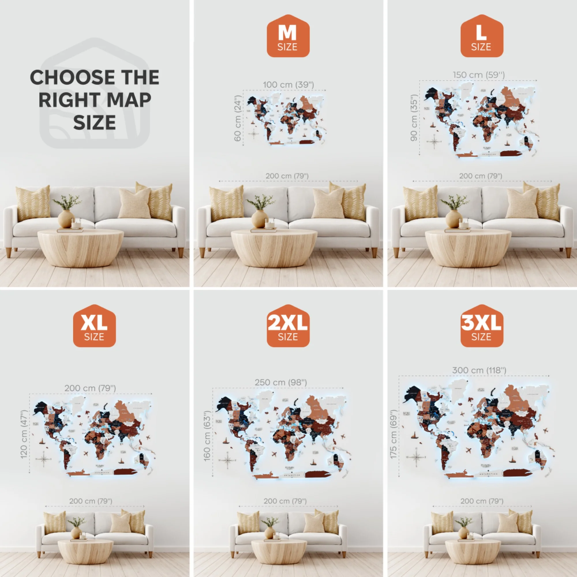 3D LED / LUMINOUS Wooden World Map 3.0 Rustic - Image 27