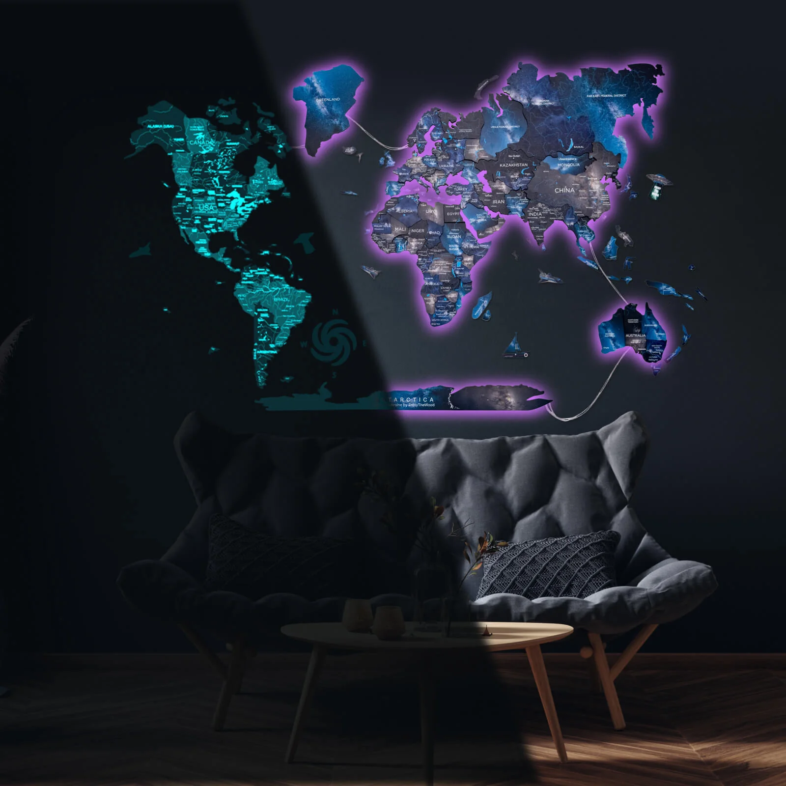 3D LED / LUMINOUS Wooden World Map 3.0 Space - Image 4