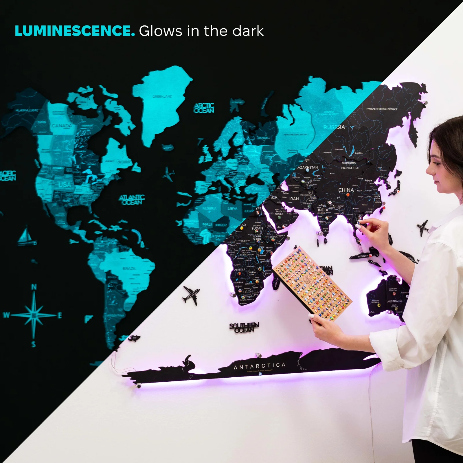 3D LED / LUMINOUS Wooden World Map 3.0 Space - Image 9