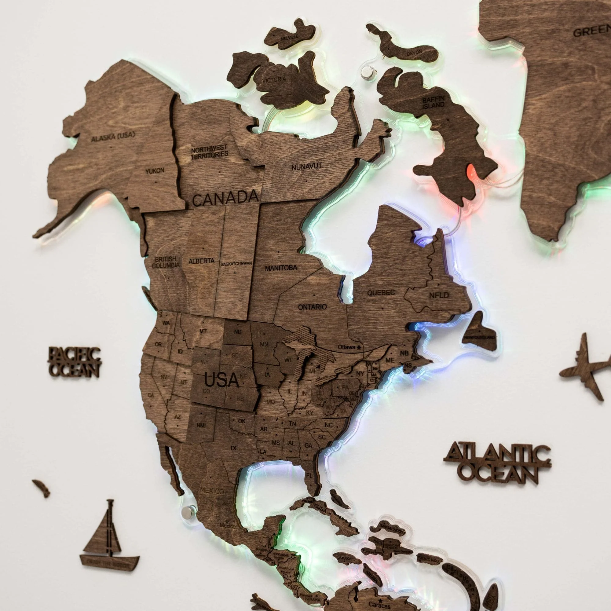 3D LED Wooden World Map 2.0 Dark Walnut - Image 3