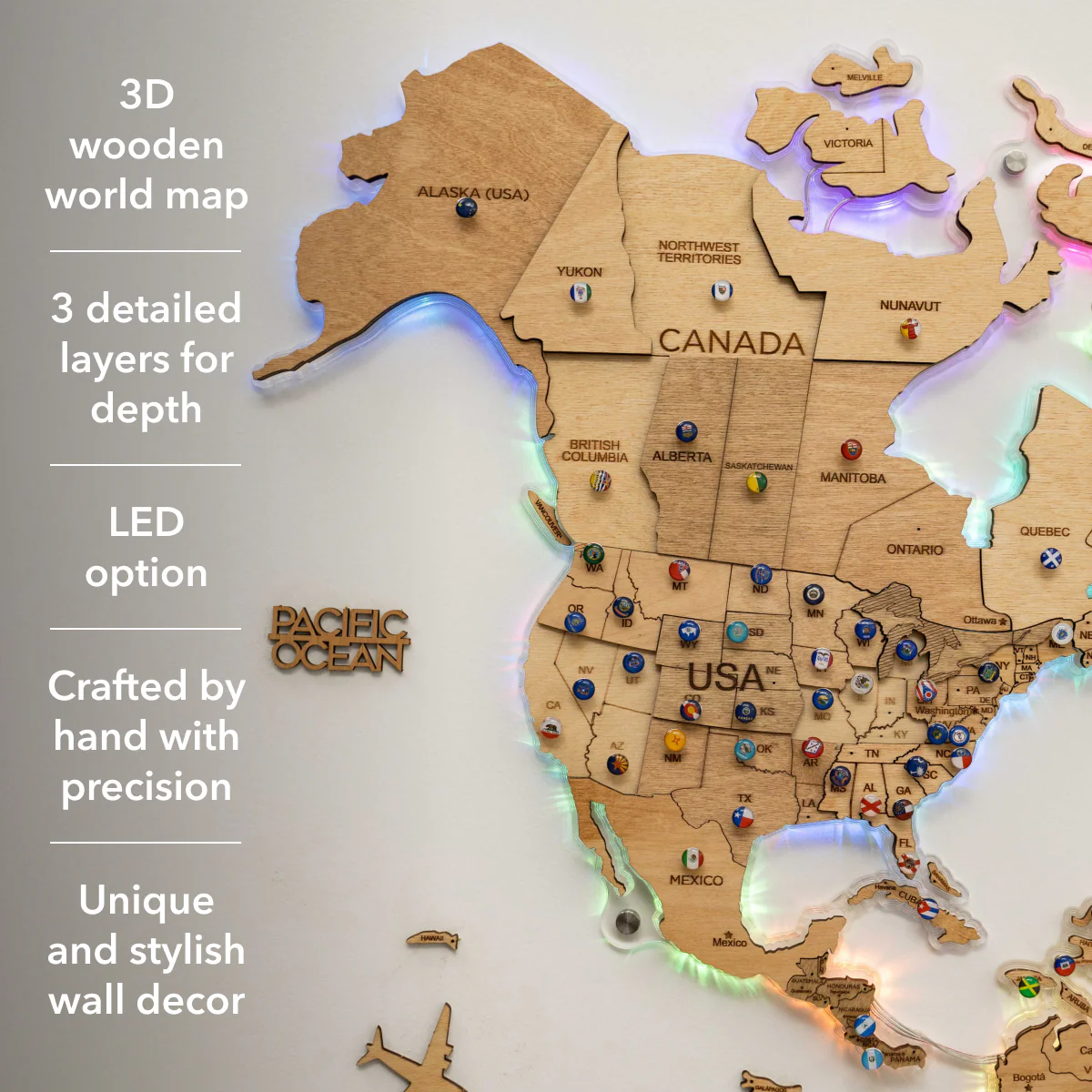 3D LED Wooden World Map 2.0 Gold - Image 18