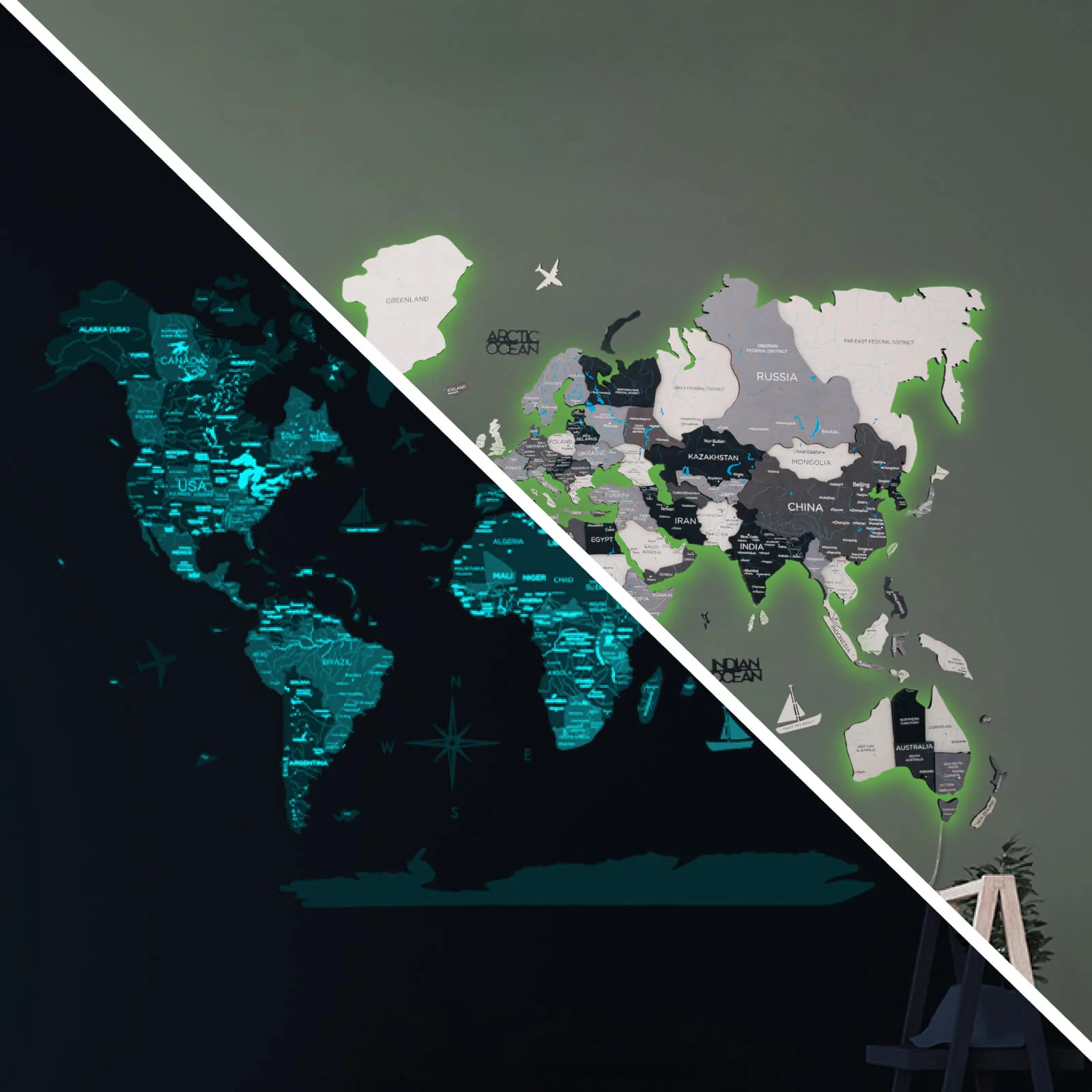 3D LED / LUMINOUS Wooden World Map 3.0 Nordik - Image 11