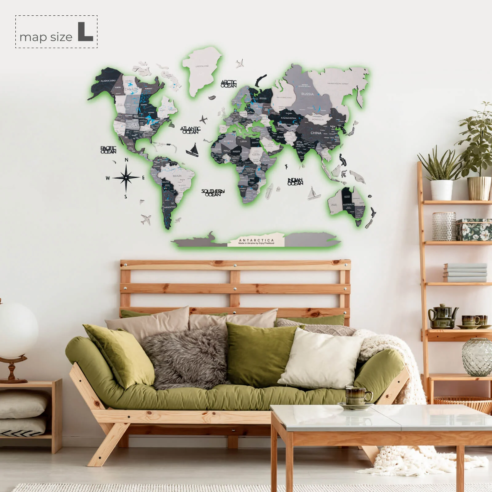 3D LED / LUMINOUS Wooden World Map 3.0 Nordik - Image 12