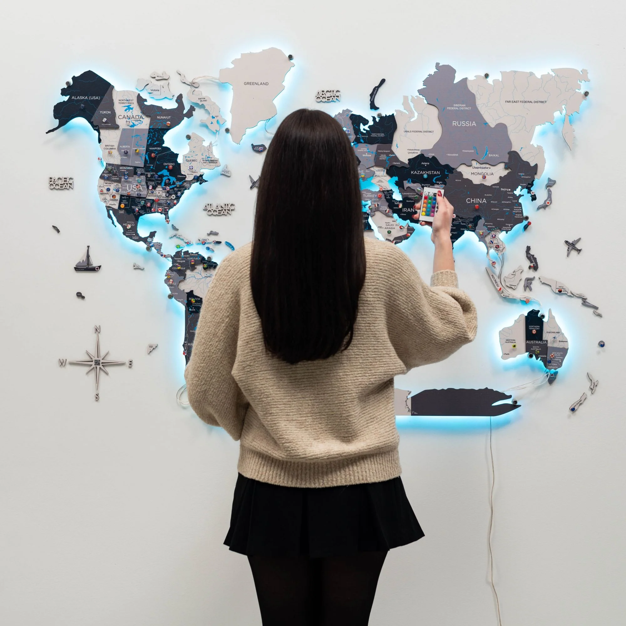 3D LED / LUMINOUS Wooden World Map 3.0 Nordik - Image 5