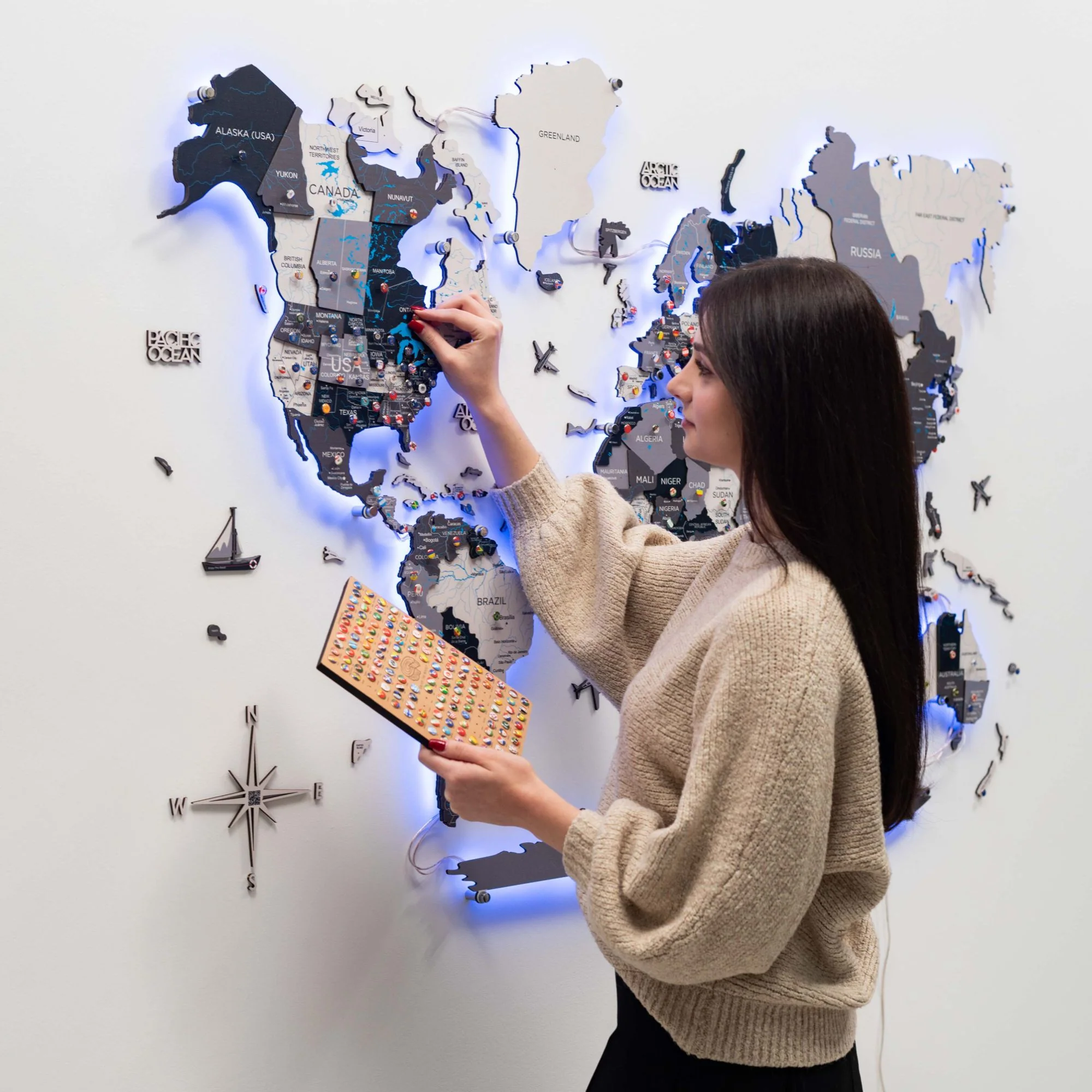 3D LED / LUMINOUS Wooden World Map 3.0 Nordik - Image 8