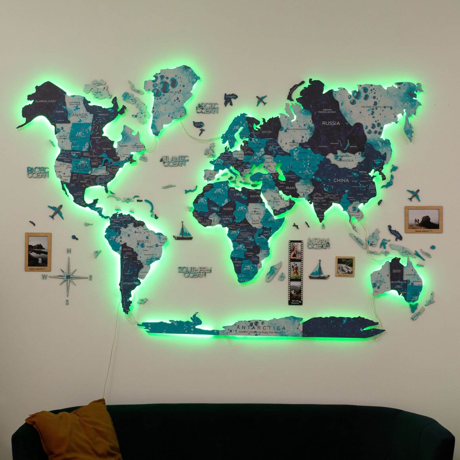 3D LED / LUMINOUS Wooden World Map 3.0 Ocean - Image 8