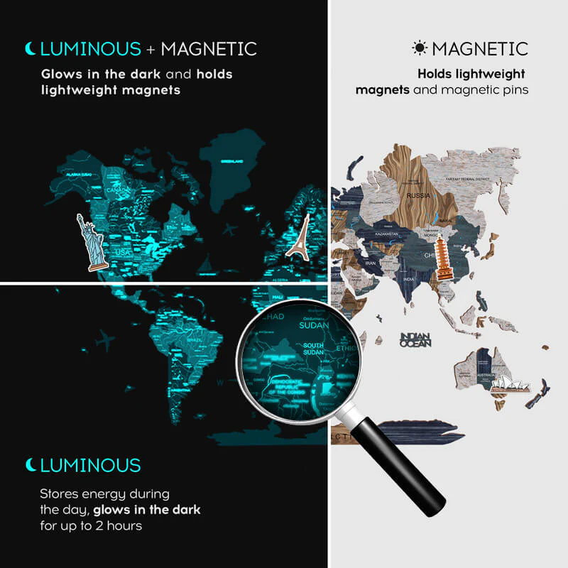 3D Luminous Colored Wooden World Map Mystery - Image 9