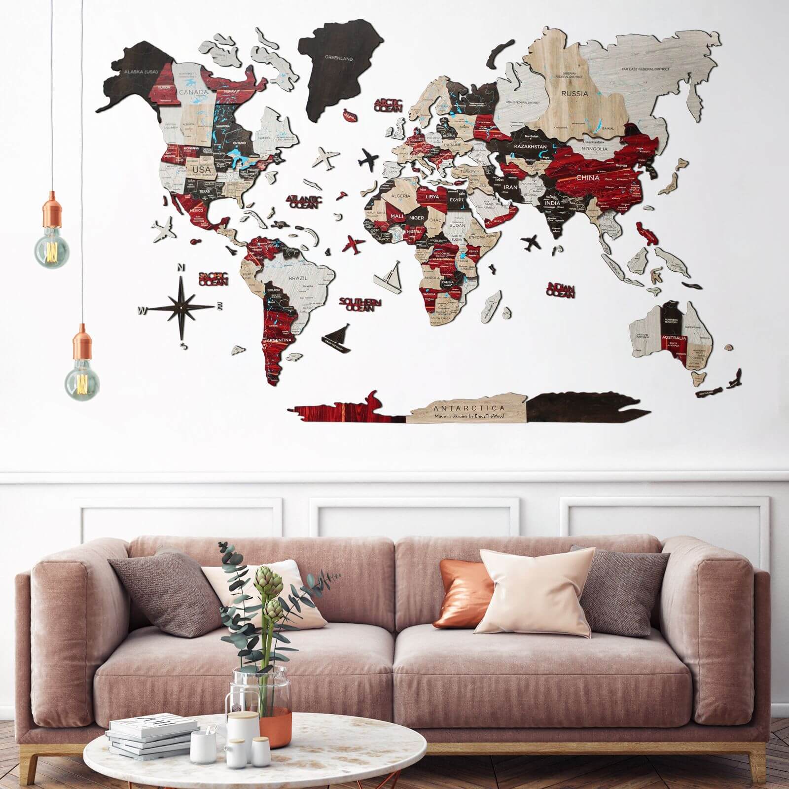 3D Luminous Colored Wooden World Map Urban - Image 4
