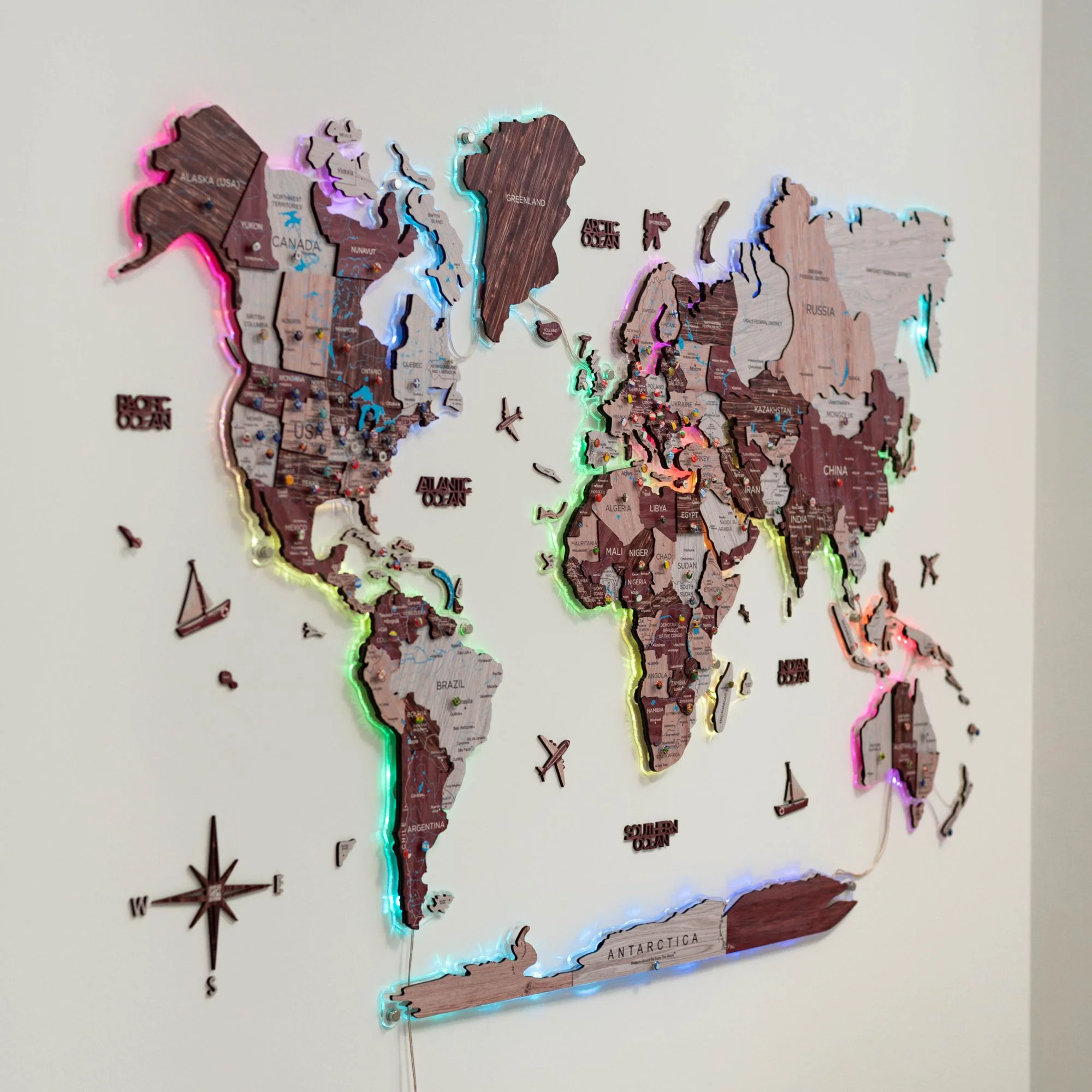 3D LUMINOUS LED Wooden World Map 2.0 Cappuccino - Image 13