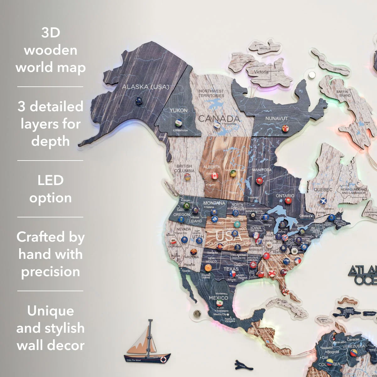 3D LUMINOUS LED Wooden World Map 2.0 Mystery - Image 13
