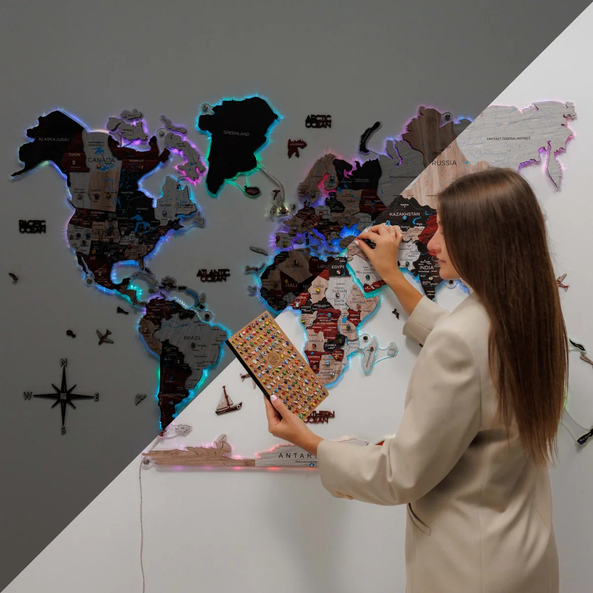 3D LUMINOUS LED Wooden World Map 2.0 Urban - Image 15