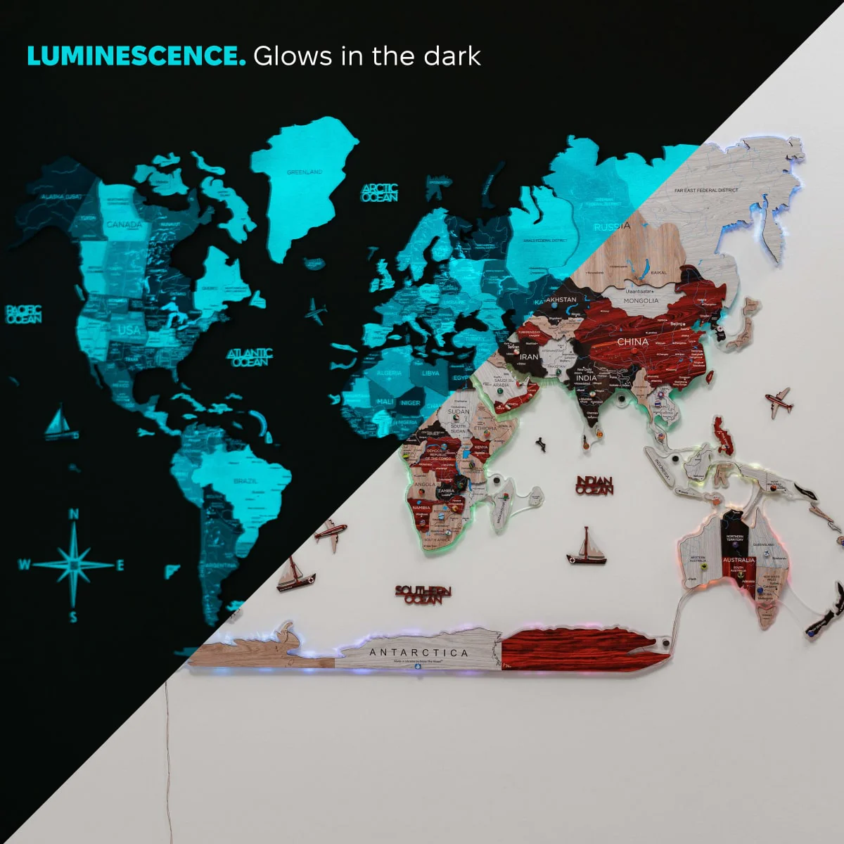 3D LUMINOUS LED Wooden World Map 2.0 Urban - Image 17
