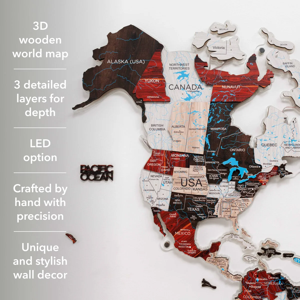 3D LUMINOUS LED Wooden World Map 2.0 Urban - Image 23