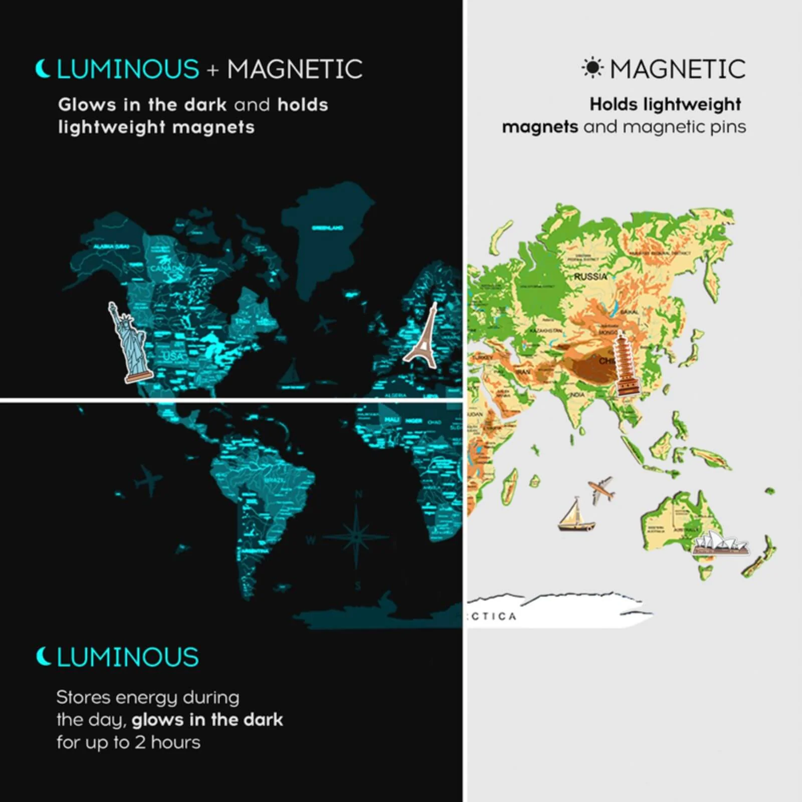 3D Luminous Colored Wooden World Map Physical - Image 6