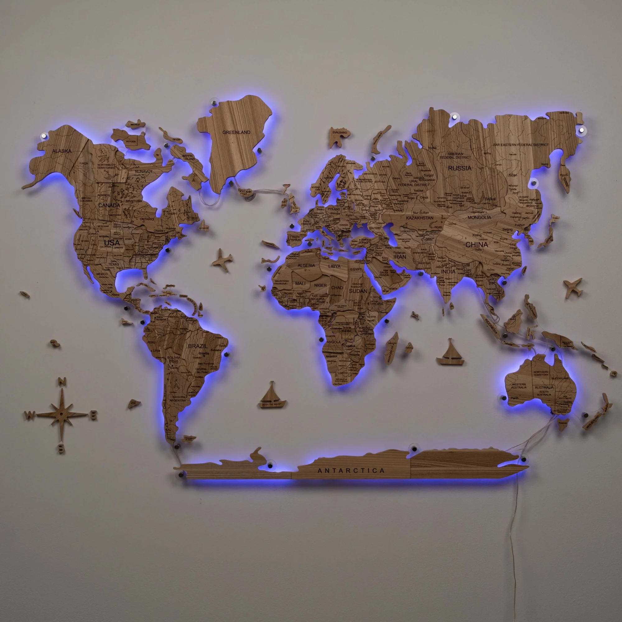 3D Solid Wooden World Map - Ash - Image 10