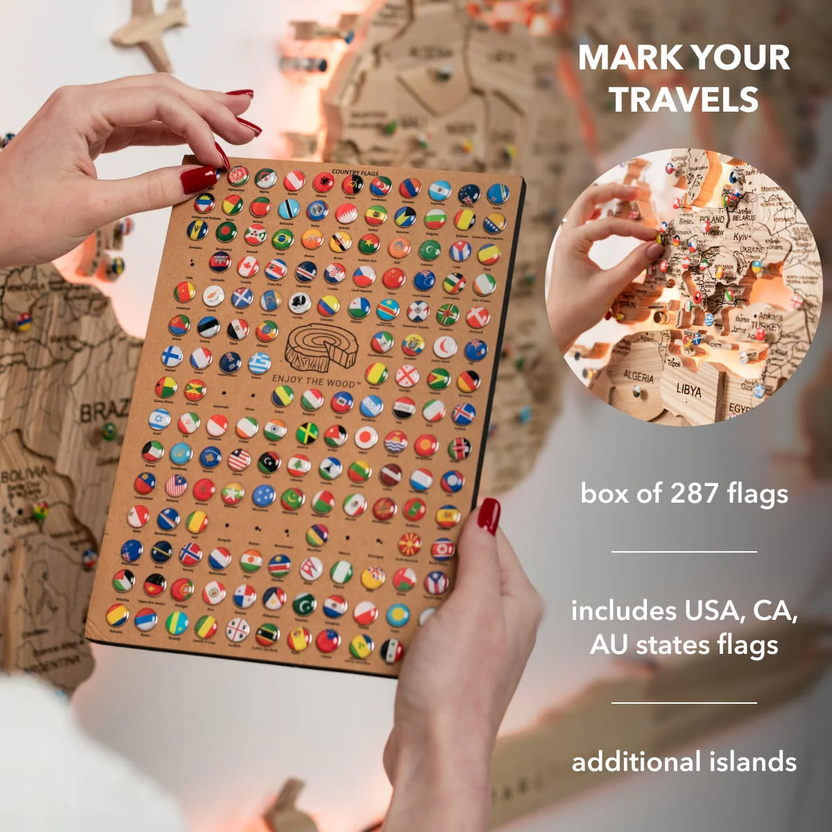 3D Solid Wooden World Map - Ash - Image 12