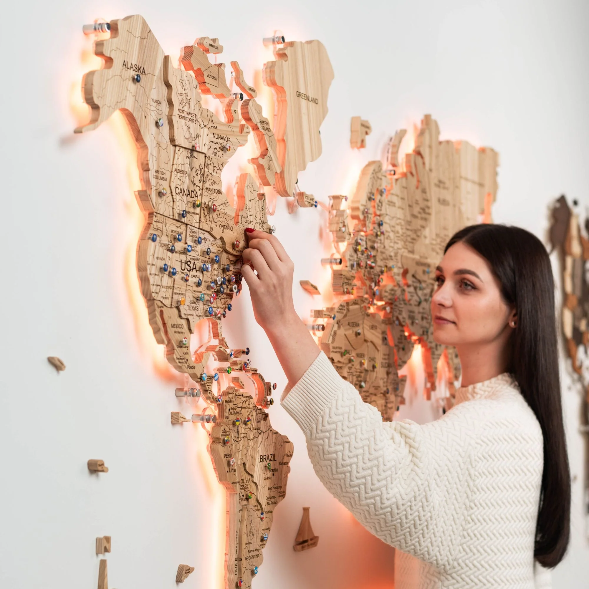3D Solid Wooden World Map - Ash - Image 4