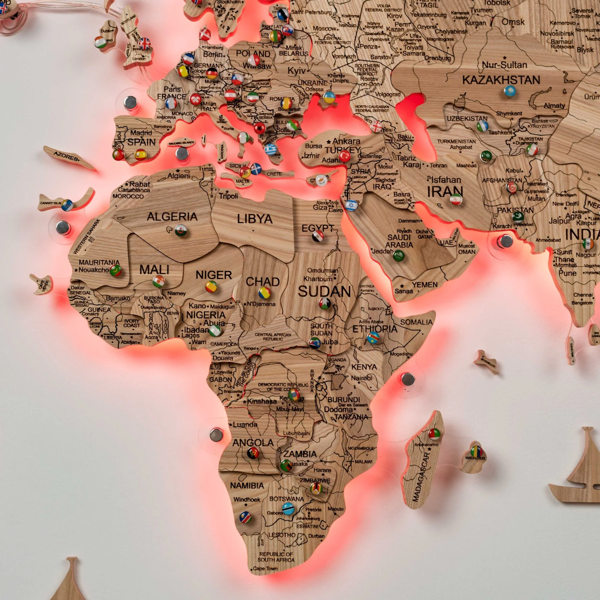 3D Solid Wooden World Map - Ash - Image 7