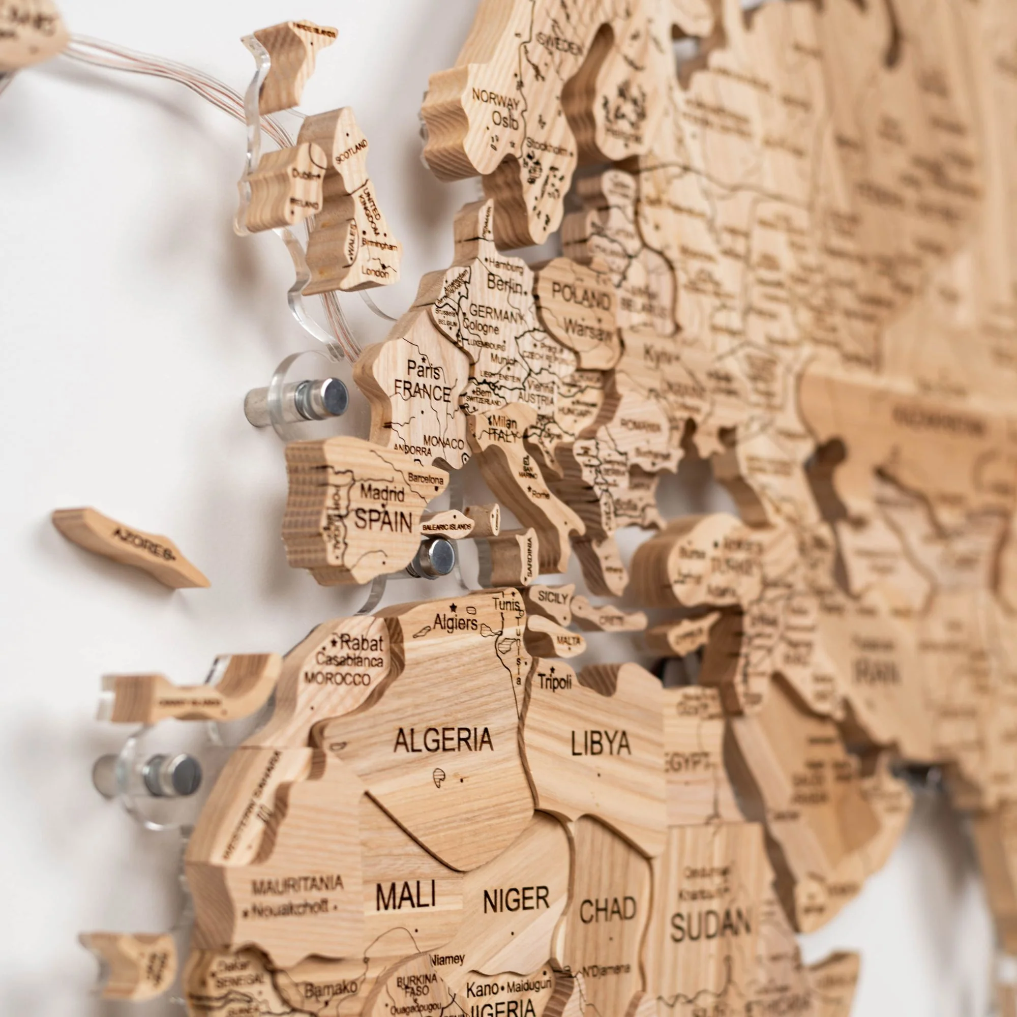 3D Solid Wooden World Map - Ash - Image 8